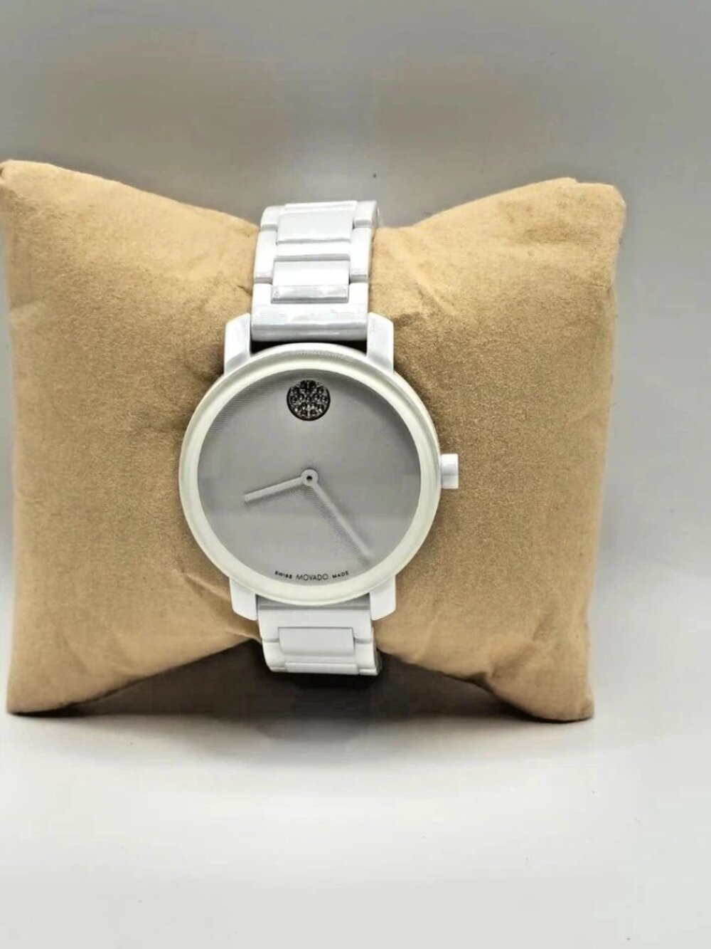 Movado Bold Women's White Ceramic Watch Diamond Dot 34mm